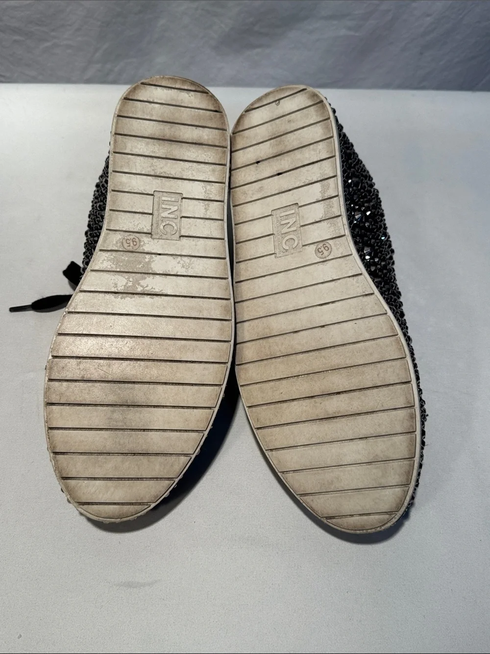 INC International Concepts Black Crystal-Embellished Lace-Up Sneakers